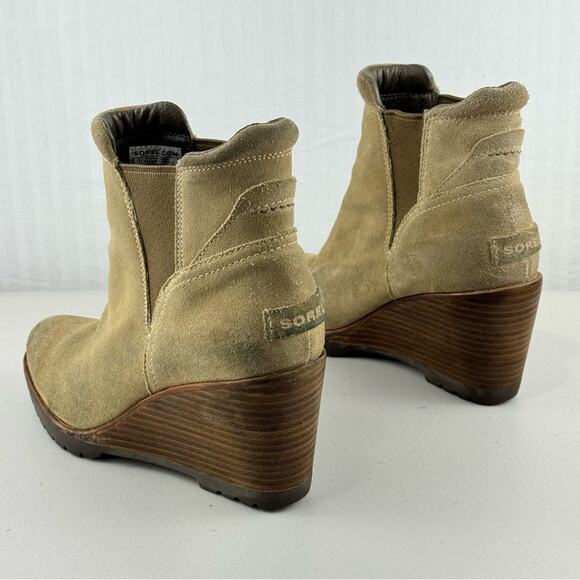 Sorel After Hours Chelsea Boot Tan Suede Wedge Ankle Boots Women’s Size 7 EUR 38 - Picture 6 of 13